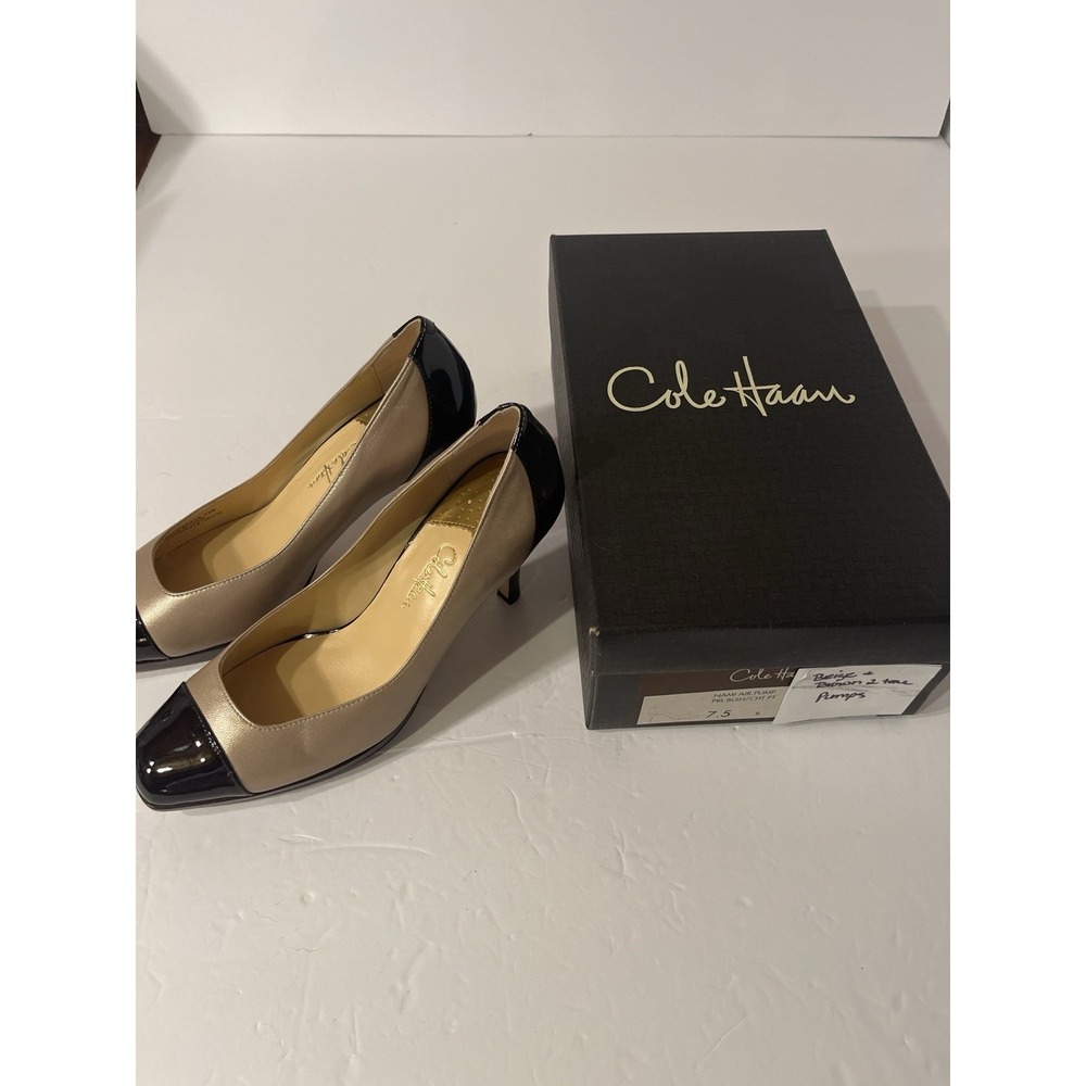 Cole Haan Nami Air Pump Heels Women’s 7.5B Beige Taupe Black Cap Toe